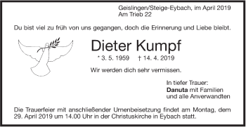 Traueranzeige von Dieter Kumpf von Geislinger Zeitung