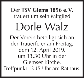 Traueranzeige von Dorle Walz von Metzinger-Uracher Volksblatt