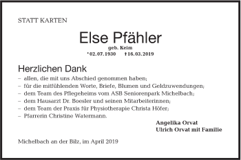 Traueranzeige von Else Pfähler von Haller Tagblatt