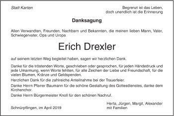 Traueranzeige von Erich Drexler von SÜDWEST PRESSE Ausgabe Ulm/Neu-Ulm