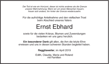 Traueranzeige von Ernst Ebhard von SÜDWEST PRESSE Ausgabe Ulm/Neu-Ulm