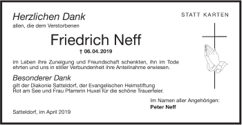 Traueranzeige von Friedrich Neff von Hohenloher Tagblatt