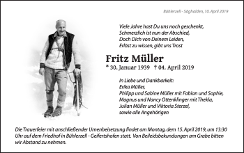 Traueranzeige von Fritz Müller von Haller Tagblatt