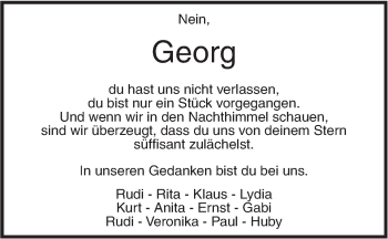 Traueranzeige von Georg  von SÜDWEST PRESSE Ausgabe Ulm/Neu-Ulm