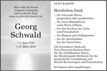 Traueranzeige von Georg Schwald von Alb-Bote/Metzinger-Uracher Volksblatt