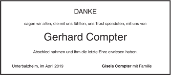 Traueranzeige von Gerhard Compter von Illertal Bote