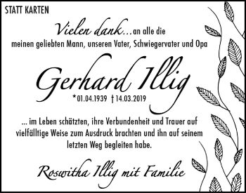 Traueranzeige von Gerhard Illig von Hohenloher Tagblatt