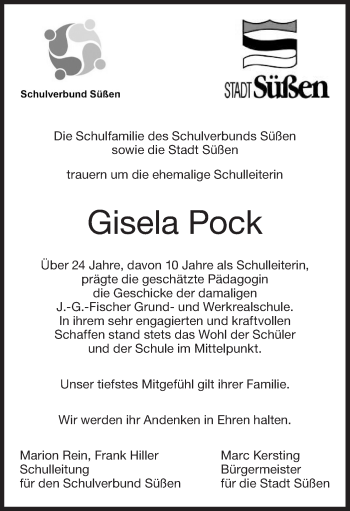 Traueranzeige von Gisela Pock von NWZ Neue Württembergische Zeitung