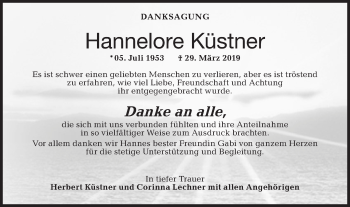 Traueranzeige von Hannelore Küstner von Haller Tagblatt