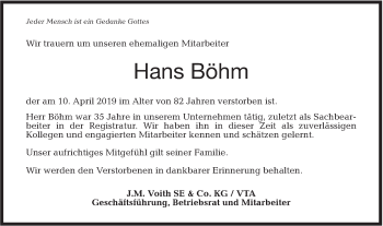 Traueranzeige von Hans Böhm von Hohenloher Tagblatt