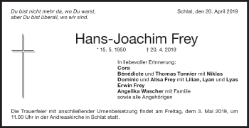 Traueranzeige von Hans-Joachim Frey von NWZ Neue Württembergische Zeitung/Geislinger Zeitung