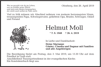 Traueranzeige von Helmut Moll von Rundschau Gaildorf