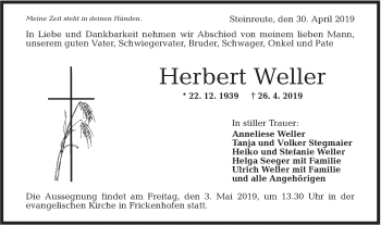 Traueranzeige von Herbert Weller von Rundschau Gaildorf