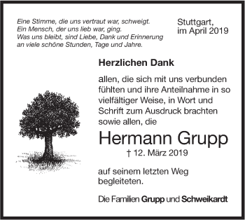 Traueranzeige von Hermann Grupp von NWZ Neue Württembergische Zeitung