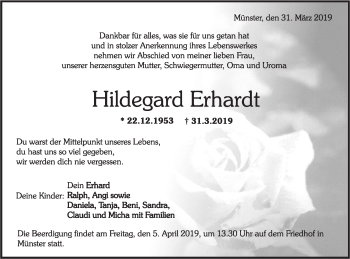 Traueranzeige von Hildegard Erhardt von Rundschau Gaildorf