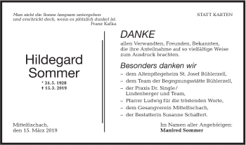 Traueranzeige von Hildegard Sommer von Haller Tagblatt