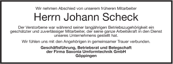 Traueranzeige von Johann Scheck von NWZ Neue Württembergische Zeitung