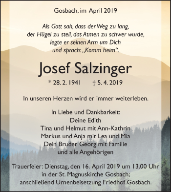 Traueranzeige von Josef Salzfinger von Geislinger Zeitung