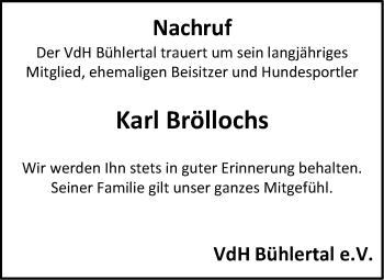 Traueranzeige von Karl Bröllochs von Haller Tagblatt