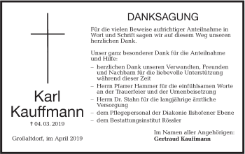 Traueranzeige von Karl Kauffmann von Haller Tagblatt