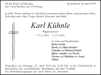 Traueranzeige von Karl Kühnle von Geislinger Zeitung