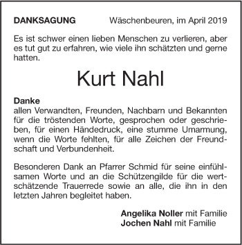 Traueranzeige von Kurt Nahl von NWZ Neue Württembergische Zeitung