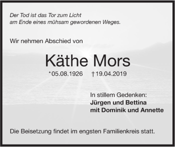 Traueranzeige von Käthe Mors von Haller Tagblatt