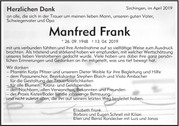 Traueranzeige von Manfred Frank von Alb-Bote/Metzinger-Uracher Volksblatt