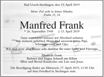 Traueranzeige von Manfred Frank von Alb-Bote/Metzinger-Uracher Volksblatt