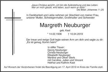 Traueranzeige von Margreth Neuburger von SÜDWEST PRESSE Ausgabe Ulm/Neu-Ulm