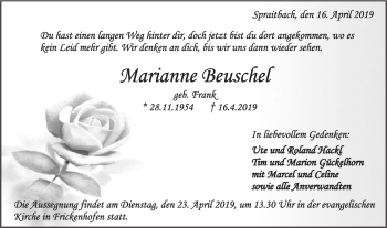 Traueranzeige von Marianne Beuschel von Rundschau Gaildorf