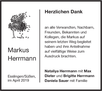 Traueranzeige von Markus Herrmann von NWZ Neue Württembergische Zeitung