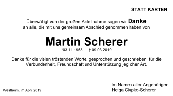 Traueranzeige von Martin Scherer von Haller Tagblatt