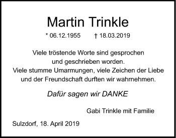 Traueranzeige von Martin Trinkle von Haller Tagblatt