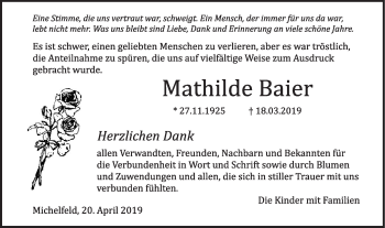 Traueranzeige von Mathilde Baier von Haller Tagblatt