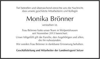 Traueranzeige von Monika Brönner von Haller Tagblatt