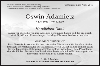 Traueranzeige von Oswin Adamietz von Rundschau Gaildorf