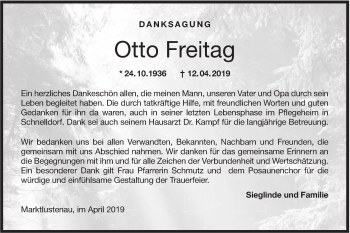 Traueranzeige von Otto Freitag von Hohenloher Tagblatt