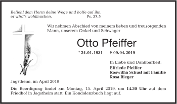 Traueranzeige von Otto Pfeiffer von Hohenloher Tagblatt