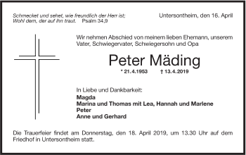 Traueranzeige von Peter Mäding von Haller Tagblatt