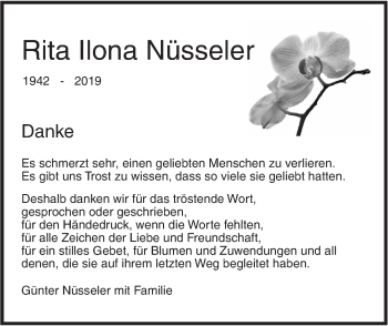 Traueranzeige von Rita Ilona Nüsseler von SÜDWEST PRESSE Ausgabe Ulm/Neu-Ulm