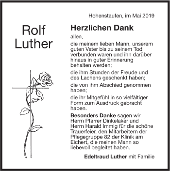 Traueranzeige von Rolf Luther von NWZ Neue Württembergische Zeitung