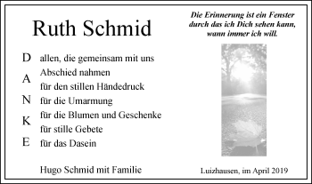 Traueranzeige von Ruth Schmid von SÜDWEST PRESSE Ausgabe Ulm/Neu-Ulm