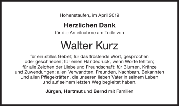 Traueranzeige von Walter Kurz von NWZ Neue Württembergische Zeitung