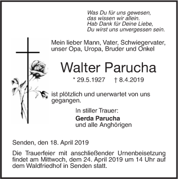 Traueranzeige von Walter Parucha von SÜDWEST PRESSE Ausgabe Ulm/Neu-Ulm