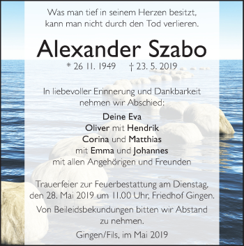 Traueranzeige von Alexander Szabo von Geislinger Zeitung