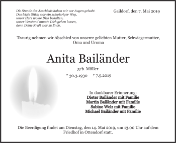 Traueranzeige von Anita Bailänder von Rundschau Gaildorf