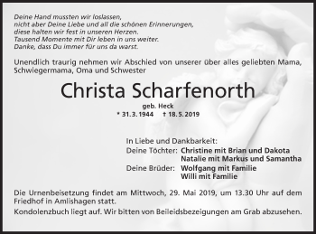 Traueranzeige von Christa Scharfenorth von Hohenloher Tagblatt