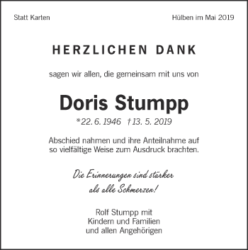 Traueranzeige von Doris Stumpp von Metzinger-Uracher Volksblatt