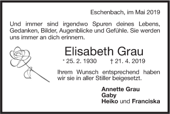 Traueranzeige von Elisabeth Grau von NWZ Neue Württembergische Zeitung